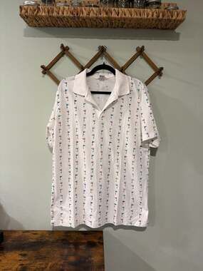 Vintage Christopher Hayes White Golf Flag Print Polo Shirt Large